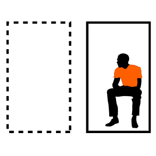 Pictogram vervolging, man zit op bankje