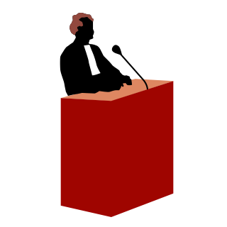 Pictogram veroordeling, man achter spreekstoel